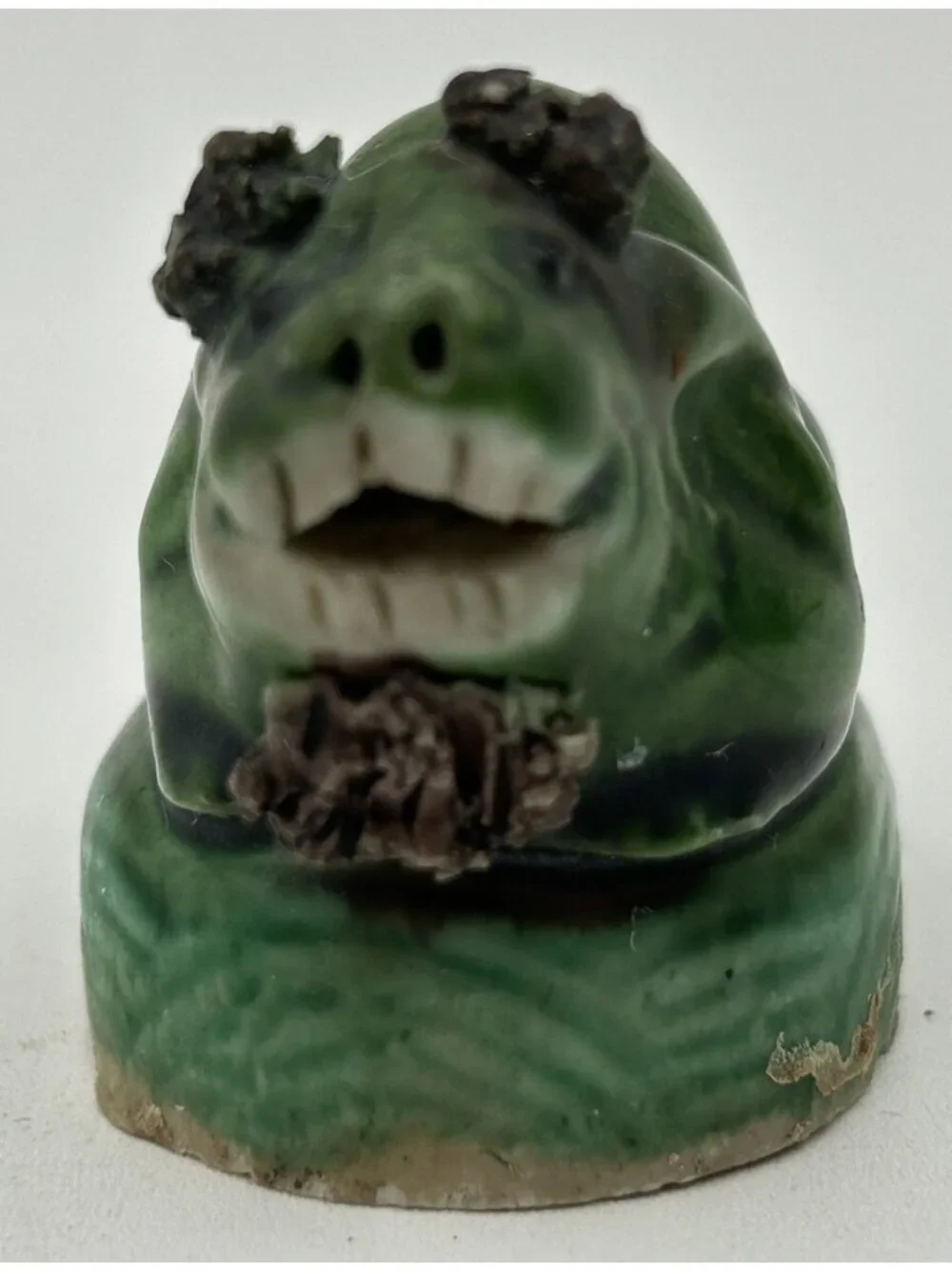 Antique Chinese Foo Dog Famille Verte Dog Miniature Figurine Hand Carved Stone